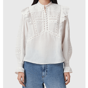 AllSaints Heather Long Sleeve Lace Trimmed Top